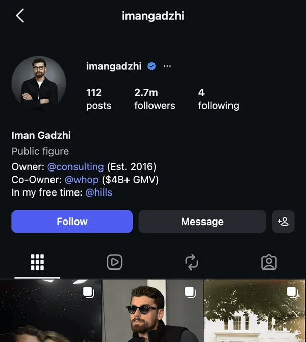 Instagram profile of a faceless course creator account