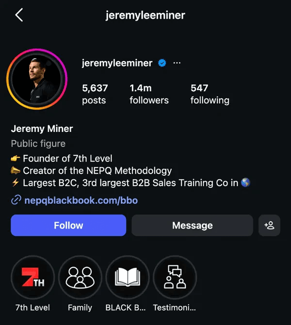 Instagram profile of a faceless course creator account