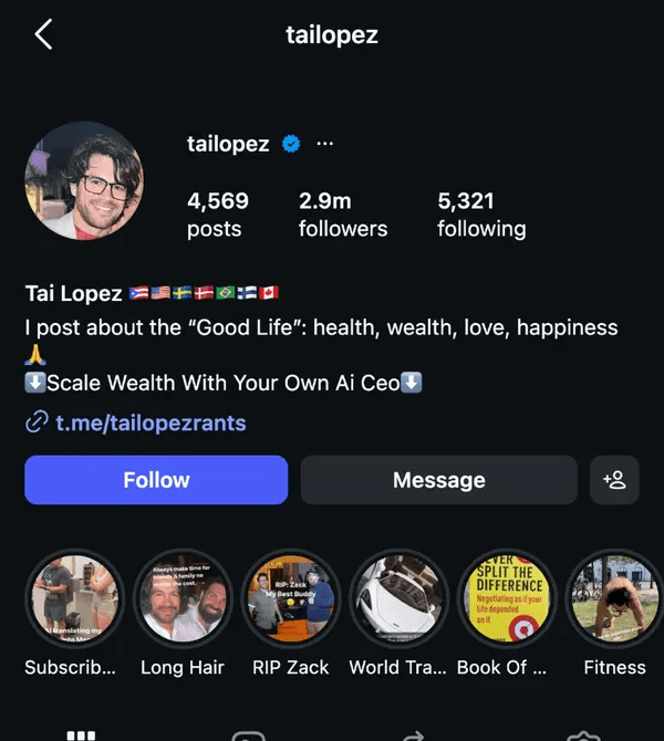 Instagram profile of a faceless course creator account